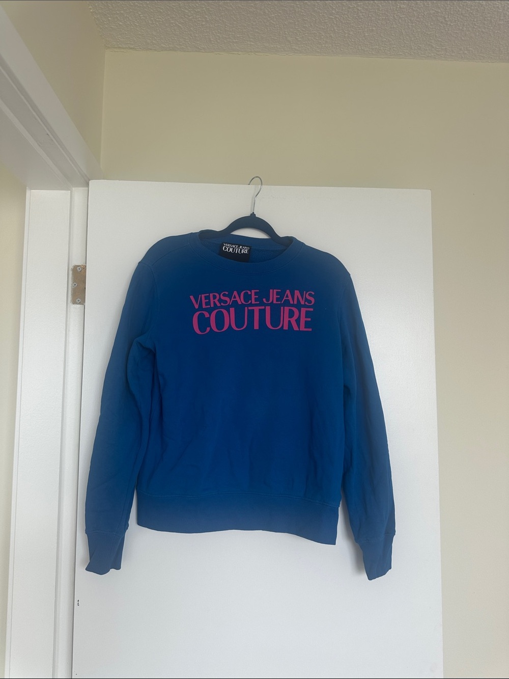 Versace Jeans Couture Blue Crewneck with Pink Logo